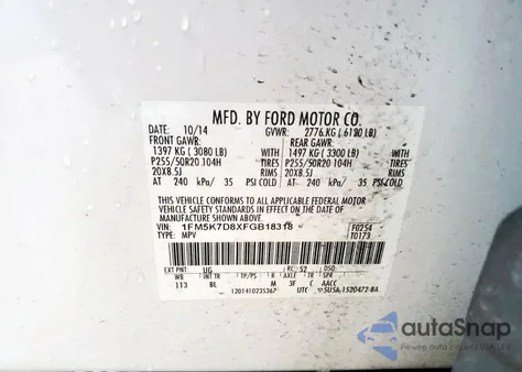 2015 Ford Explorer Xlt из США, поврежденный, VIN 1FM5K7D8XFGB18318